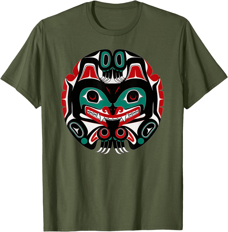 Tribal America Alaska Native American Art Tlingit Eagle Tribal Bear Clan T-Shirt - Olive Green