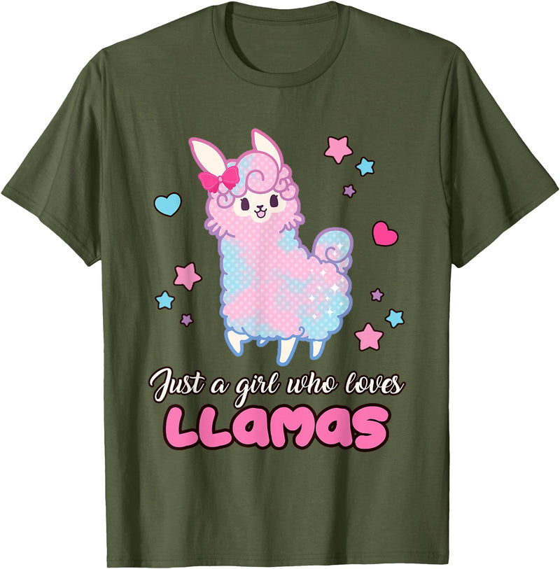 Just A Girl Who Loves Llamas BW Art Llama Girl Shirt Just A Girl Who Loves Llamas Cute T-Shirt - Olive Green