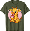 Funny Cute Giraffe Ice Cream Kawaii Design Giraffe Eating Ice Cream Graphic Boys Girls Giraffe Lover T-Shirt - Olive Green