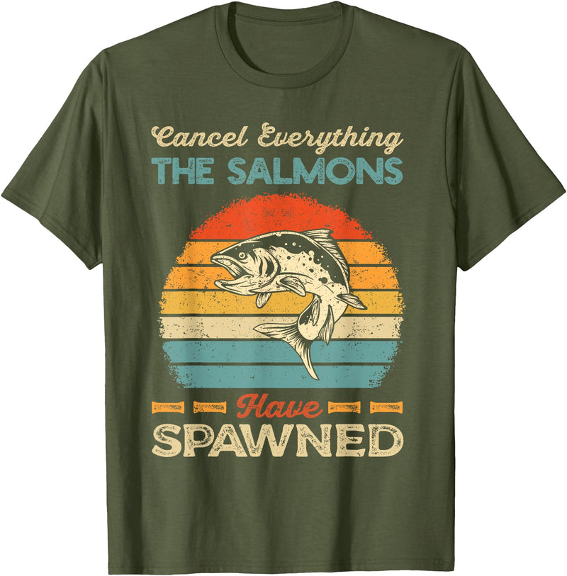 Cool Salmon Fishing Recreational Saltwater Apparel Fishing Salmon Spawning Angling Smolt Fish Salmonidae Hobby T-Shirt - Olive Green
