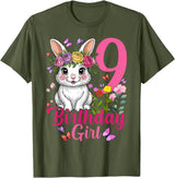9th Birthday Rabbit Bunny Nine Finally 9 Birthday Bunny T-Shirt in Olive Green
