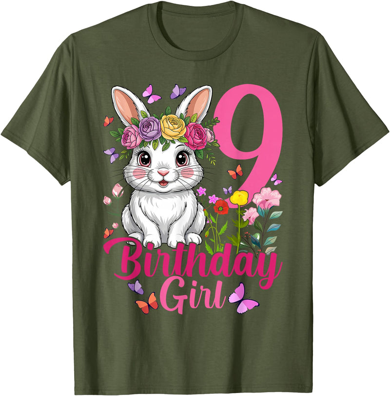 9th Birthday Rabbit Bunny Nine Finally 9 Birthday Bunny T-Shirt in Olive Green