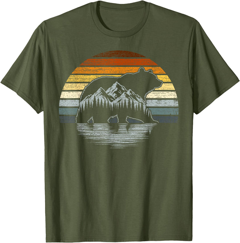 Bear Community Bear Brotherhood Gay Men Gifts Bear Pride Retro Mountain Nature Gay Bear Flag T-Shirt - Olive Green