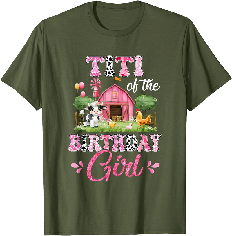 Cow First Birthday Girl Family Titi Of The Birthday Girl 1St Birthday Cow Farm Family T-Shirt - Olive Green