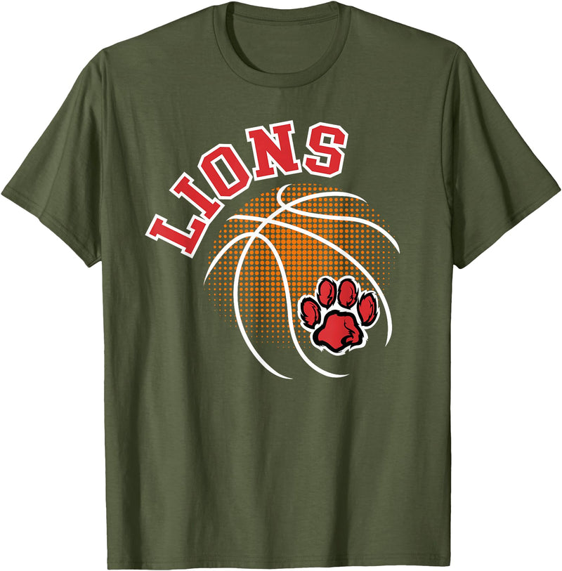 LIONS TEES CO Lions Basketball Red Lion Pride School Spirit Lion Mascot T-Shirt - Olive Green