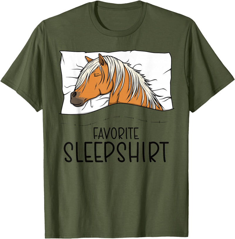 Sleeping & Napping Shirt Gifts For Nap Lovers Favorite Sleepshirt Haflinger Horse, Napping Horse Pajama T-Shirt - Olive Green
