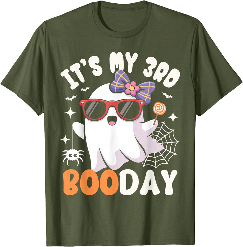 3rd Birthday Girls Halloween Costume Gifts & Tees. Funny Halloween Birthday Ghost, It's My 3rd Boo Day Girls T-Shirt - Olive