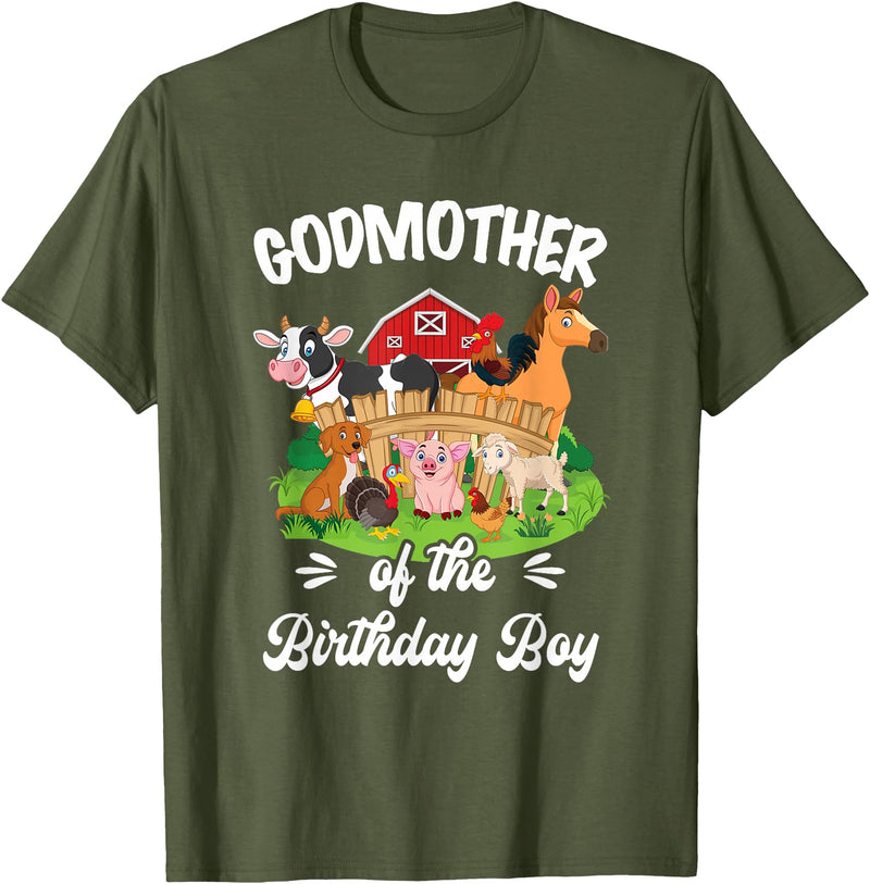 Vintage Retro Birthday Godmother Of The Birthday Boy Party Cow Farm 1St Birthday T-Shirt - Olive Green