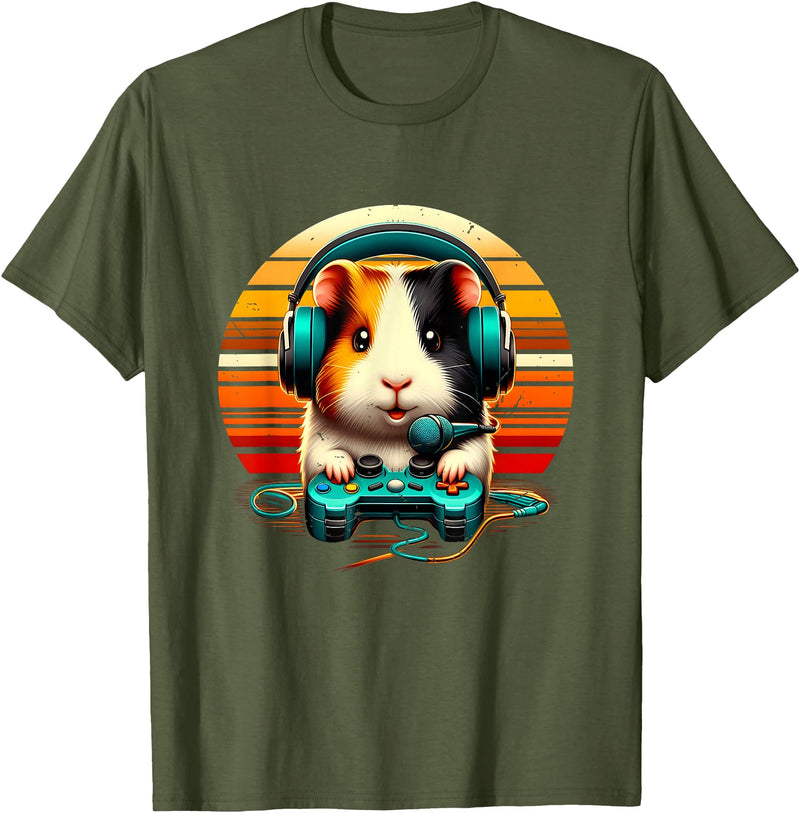 Guinea Pig Gamer Video Gaming Headphone Guinea Pig Gamer Video Gaming Animal Headphone Gamepad T-Shirt - Olive Green