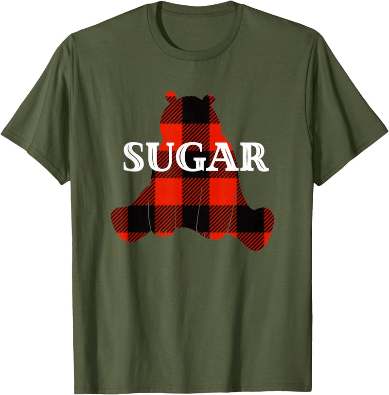 Buffalo Plaid Bear Designs Sugar Nickname Bear Buffalo Plaid Design T-Shirt - Olive Green
