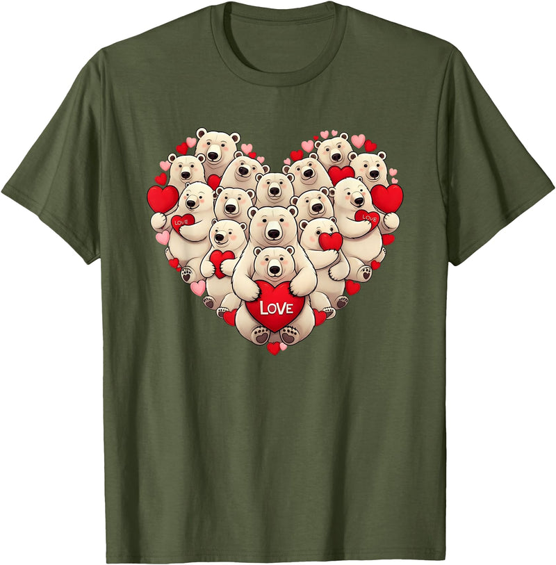 Cute Polar Bear Lovers Valentine Costume Women Men Funny Polar Bear Heart Valentine Polar Bear Womens Mens Kids T-Shirt - Olive Green