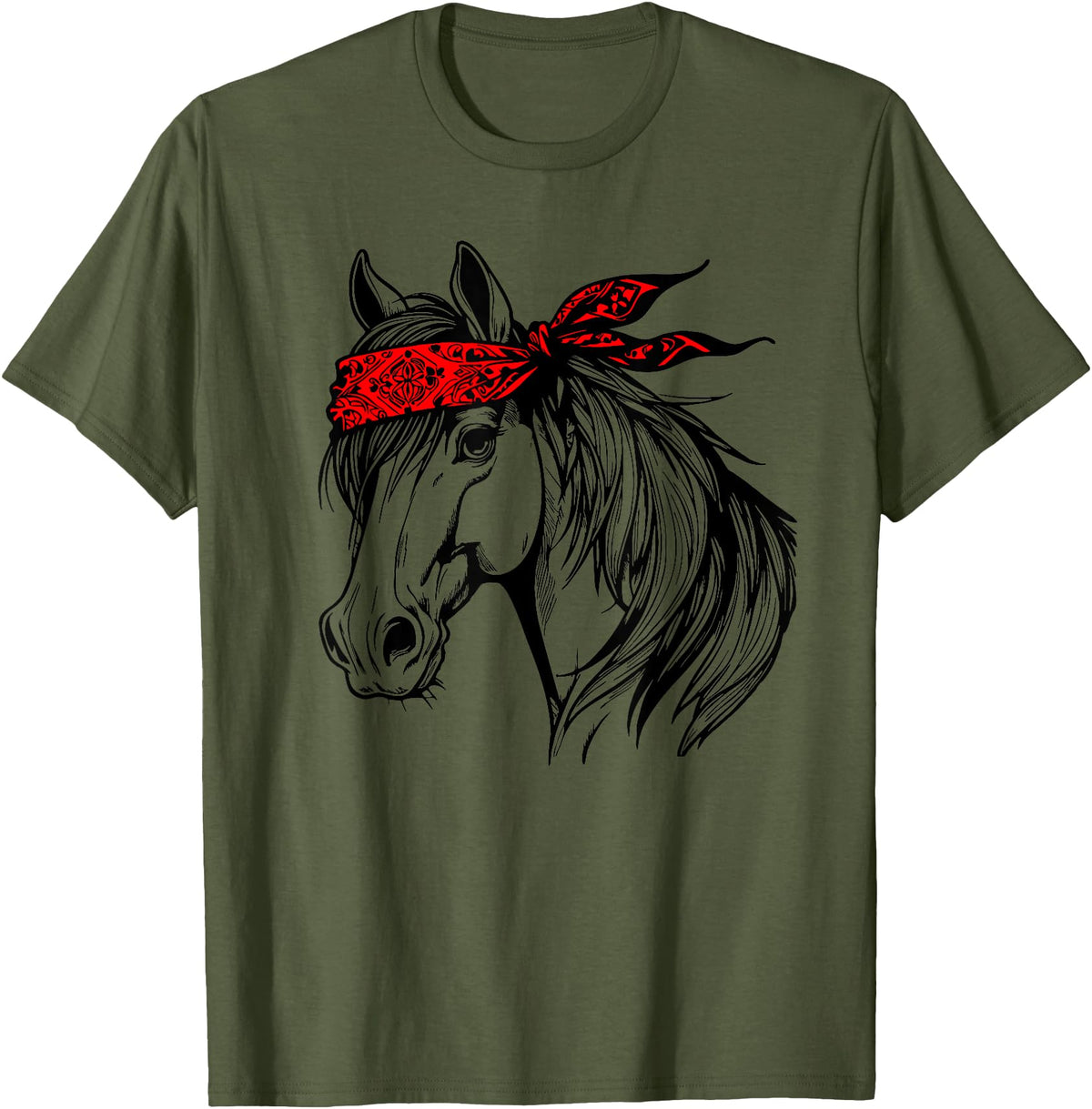 Horse Bandana Designs for Horse Lovers Horse Bandana for Horseback Riding Horse Lover Mother's Day T-Shirt - Olive Green