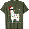 Christmas Llama Santa Hat Ugly Xmas Tee Christmas Llama Santa Hat Ugly Xmas Tree Alpaca Gift T-Shirt - Olive Green