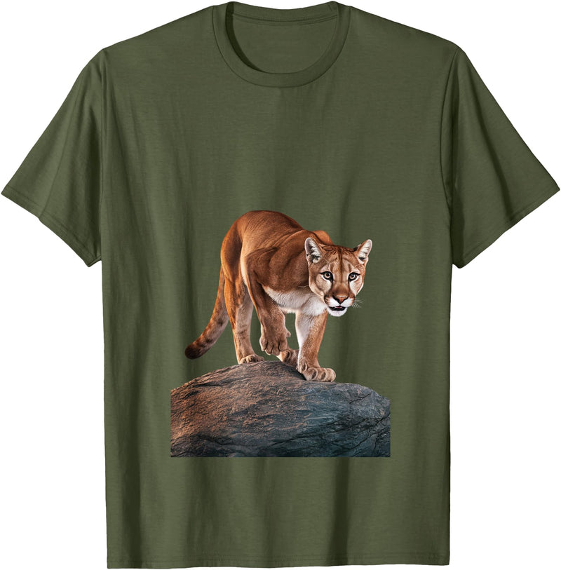 Mountain Lion Prowling and almost about to attack Mountain Lion on The Hunt and About to Pounce T-Shirt - Olive Green