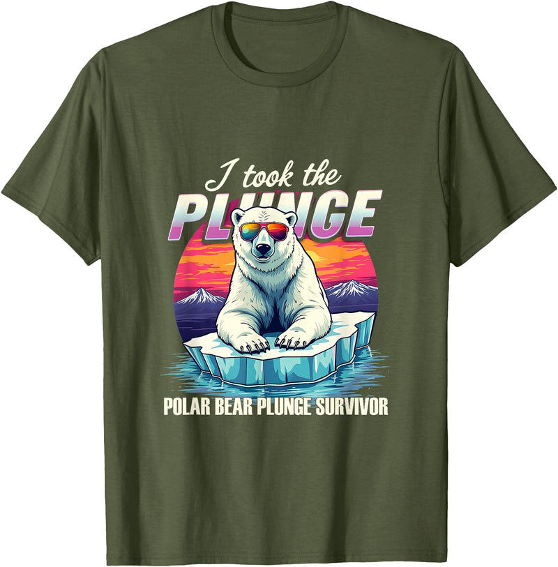 Chilly Dive Apparel Costume Polar Bear Plunge Survivor Fun Winter Adventurers Apparel T-Shirt - Olive Green