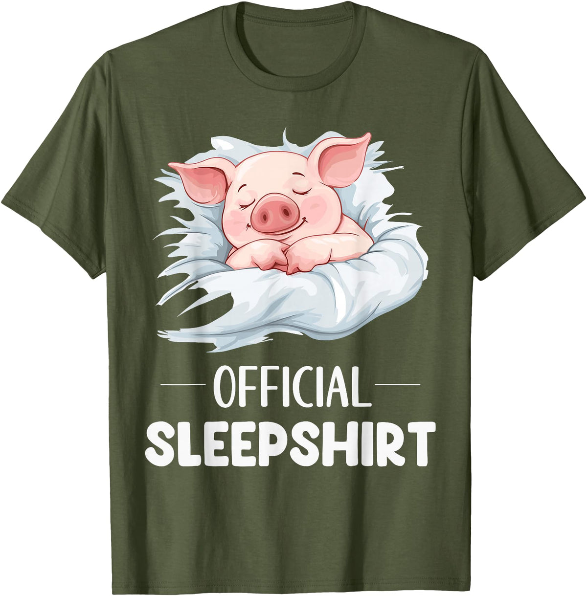 Cute Sleeping Pig Nightgown Sleepwear Pajama Official Sleepshirt Cute Sleeping Pig Animal Lovers Pajama T-Shirt - Olive Green