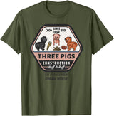 Slightly Unhinged Heather Three Pigs Construction Co. Logo T-Shirt - Olive Green