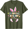 Happy Easter Bunny Rabbit Face Funny Easter Day Women Girls T-Shirt (Navy Blue) in Olive Green