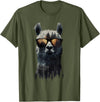 Funny Llama Lover Graphics Funny Alpaca Llama with Sunglasses Animal Graphic T-Shirt - Olive Green