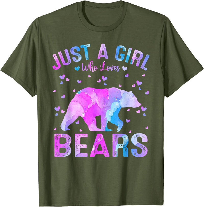 Just A Girl Who Loves Bear Gifts Outfit Colorful Just A Girl Who Loves Bears Women Girls T-Shirt - Olive Green