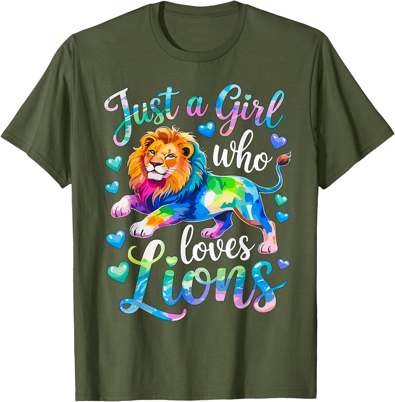 Funny Lion Lover Lion Animal Just a Girl Who Loves Lions T-Shirt - Olive Green