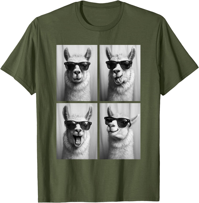 Funny Animal Selfie Booth Tee Cool Llamas Sunglasses Jungle Animal Meme Selfie Booth T-Shirt - Olive Green