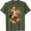 Vintage Angel Aesthetic Classical Art Cute Cherub Angel with Bear Baroque Renaissance Aesthetic T-Shirt - Olive Green