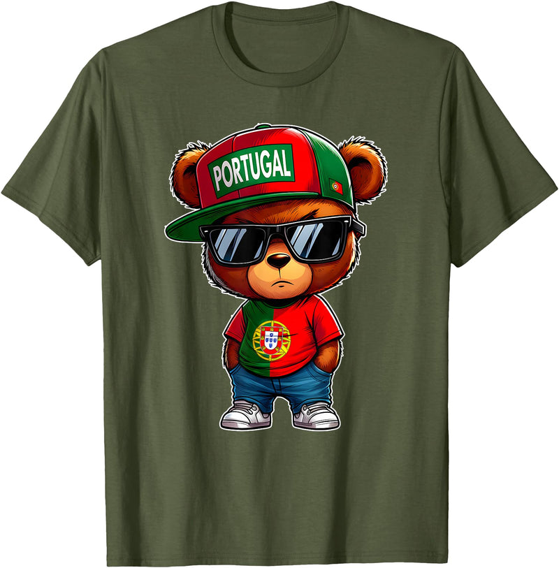 Funny Bandeira Portugal Souvenirs Its In My DNA Proud Teddy Bear Portugal Flag Portuguese Gifts Souvenir T-Shirt - Olive Green