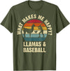Llama and Baseball Lover Gifts Vintage Retro Baseball and Llama Lovers Vintage Funny Pet Sports cute T-Shirt - Olive Green