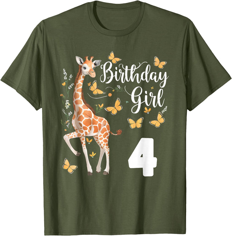 Giraffe Birthday Party by LazyPanda Giraffe 4th Birthday Girl 4 Years Old Giraffe Lover T-Shirt - Olive Green
