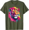 Aesthetic Lion Art I Kids Lion Colorful Lion T-Shirt - Olive Green