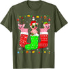 Christmas Pajama Top Matching Outfit Co Three Pig In Christmas Socks Matching Xmas Pajama T-Shirt - Olive Green