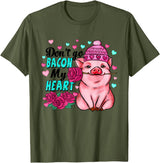 Punny Pig Valentine Apparel Don't Go Bacon My Heart Funny Pig Valentine Tee T-Shirt - Olive Green