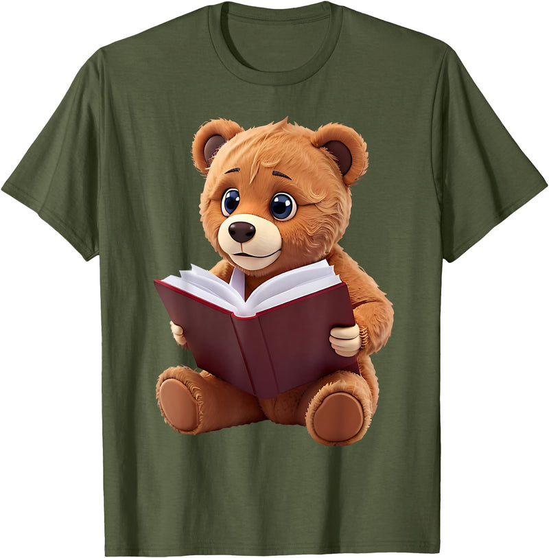 Funny Teddy Bear reading a book: Graphic for bear lovers T-Shirt - Olive Green