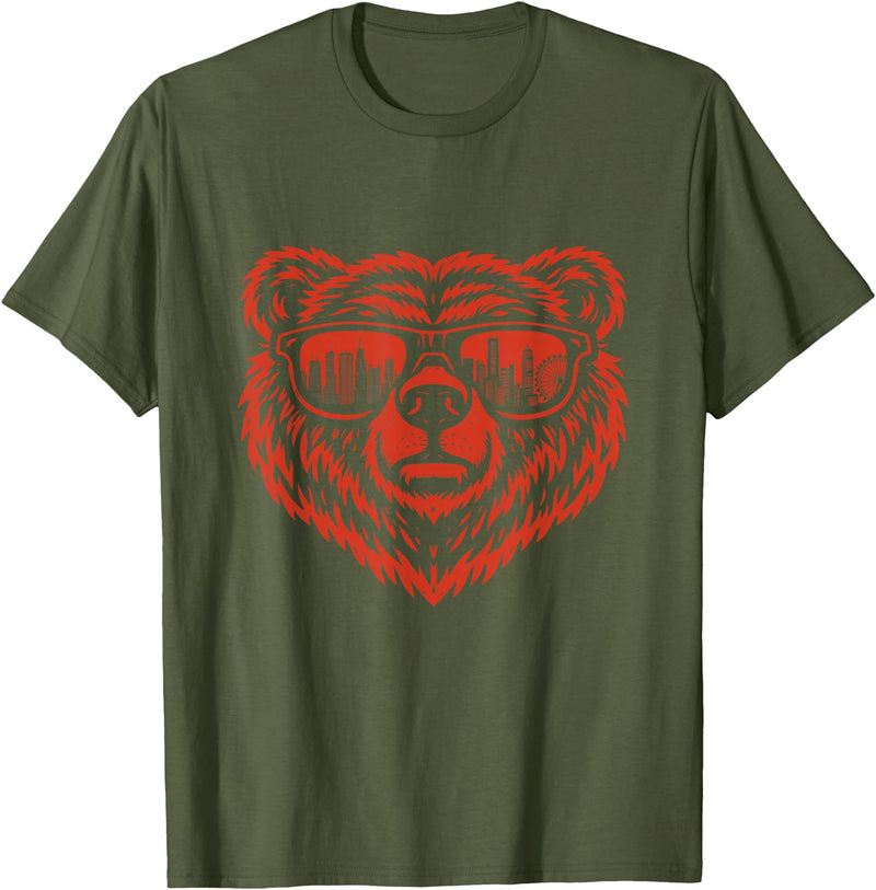 Bear Lover Merch Bear Sunglasses - Bear Lover T-Shirt - Olive Green