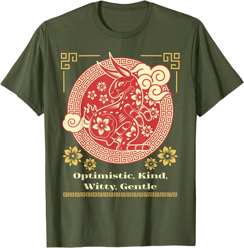 Personality Traits Rabbit T-Shirt in Olive Green