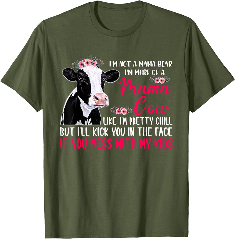 Mother's Day Gifts I'm Not A Mama Bear I'm More Of A Mama Cow Floral Mother Day T-Shirt - Olive Green