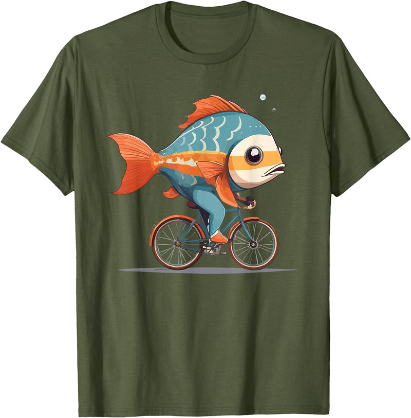Is like a Fish with a Bicycle Nice Fish Riding Bike, Fish and Bicycle T-Shirt - Olive Green