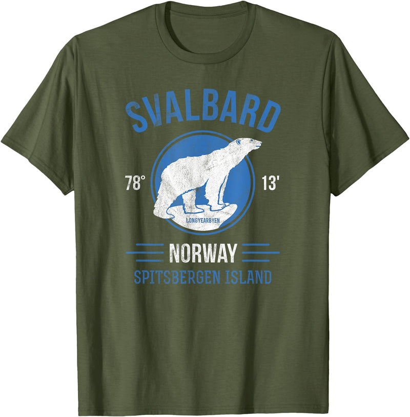 Svalbard T-Shirt Co. Svalbard Polar Bear Aurora | Longyearbyen Spitsbergen Norway T-Shirt - Olive Green