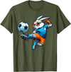 Happy Easter Bunny Soccer Player Lover Sport Rabbit T-Shirt in Olive Green