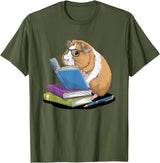 Guinea Pig Reading Books Reader Tee Guinea Pig Reading Books Bookworm Pet Lover Reader Librarian T-Shirt - Olive Green