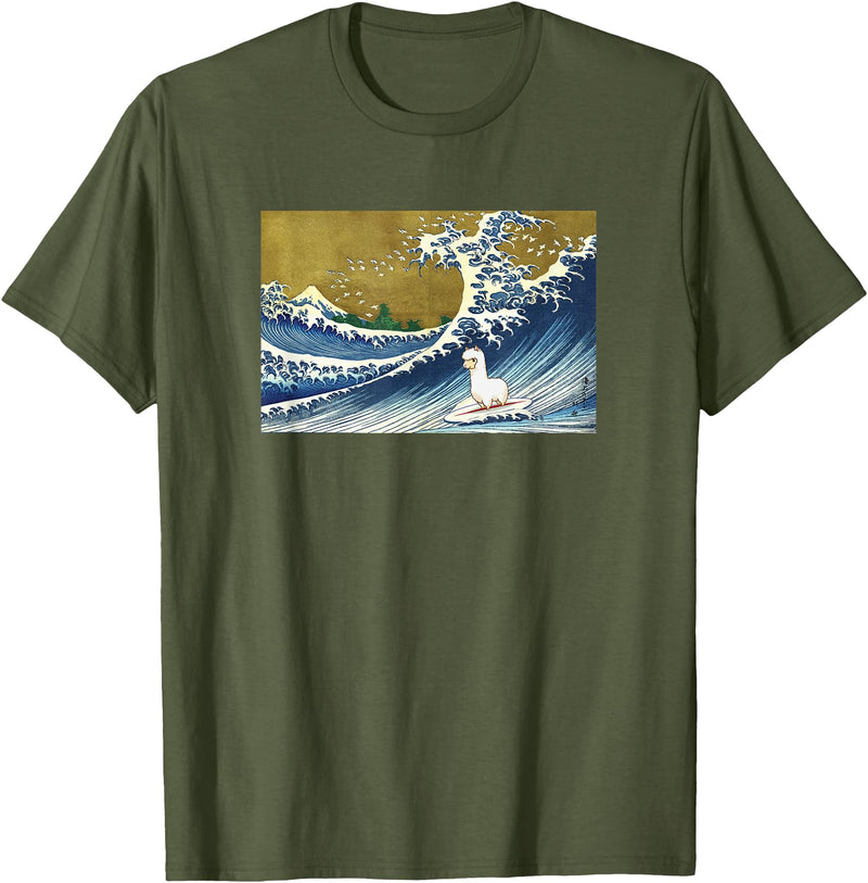 Llama Girls Alpaca Mom Gifts T Shirts & Hoodies Funny Kids Womens Retro Vintage Surfing a Wave Llama Lover T-Shirt - Olive Green