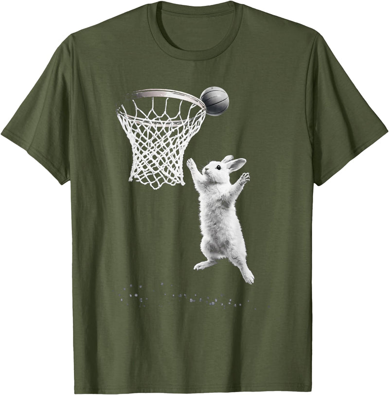 Funny Cool Rabbit Basketball Easter for Men Boy Toddler Kids T-Shirt in Olive Green