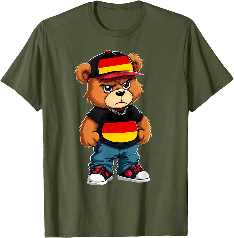 German Teddy Bear Breakdance Rapper German Flag Teddy Bear Germany Hip Hop T-Shirt - Olive Green