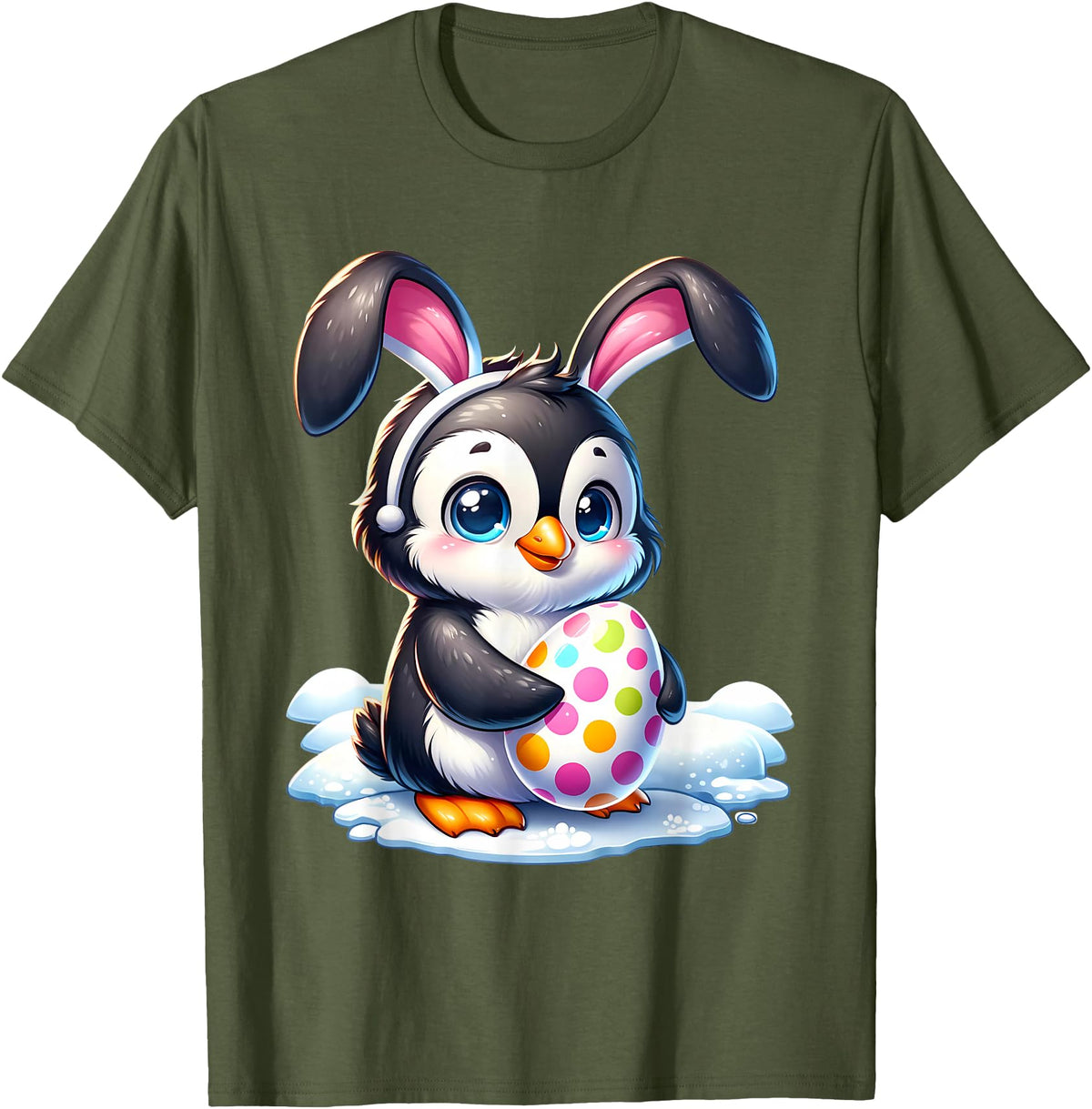 Easter Penguin Lover Egg Eggs Bunny Rabbit Bunnies Funny T-Shirt in Olive Green