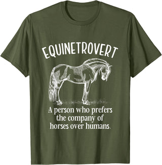 Equinetrovert Funny Horse Outfit For Horse Lover Equinetrovert Funny Horses Riding Horse Lover Equestrian T-Shirt - Olive Green