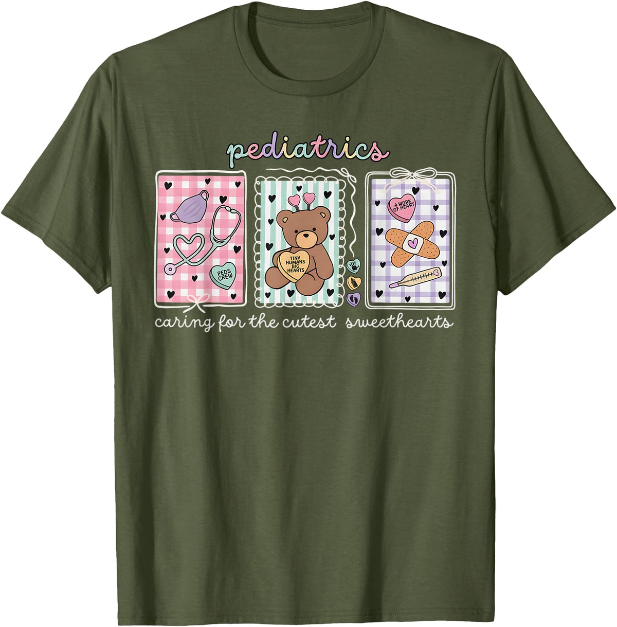 Pediatrics s Day PEDS Nurse Stamp Bear V-day Work Pediatrics Valentines Day PEDS Nurse Stamp Bear V-Day Work P T-Shirt - Olive Green