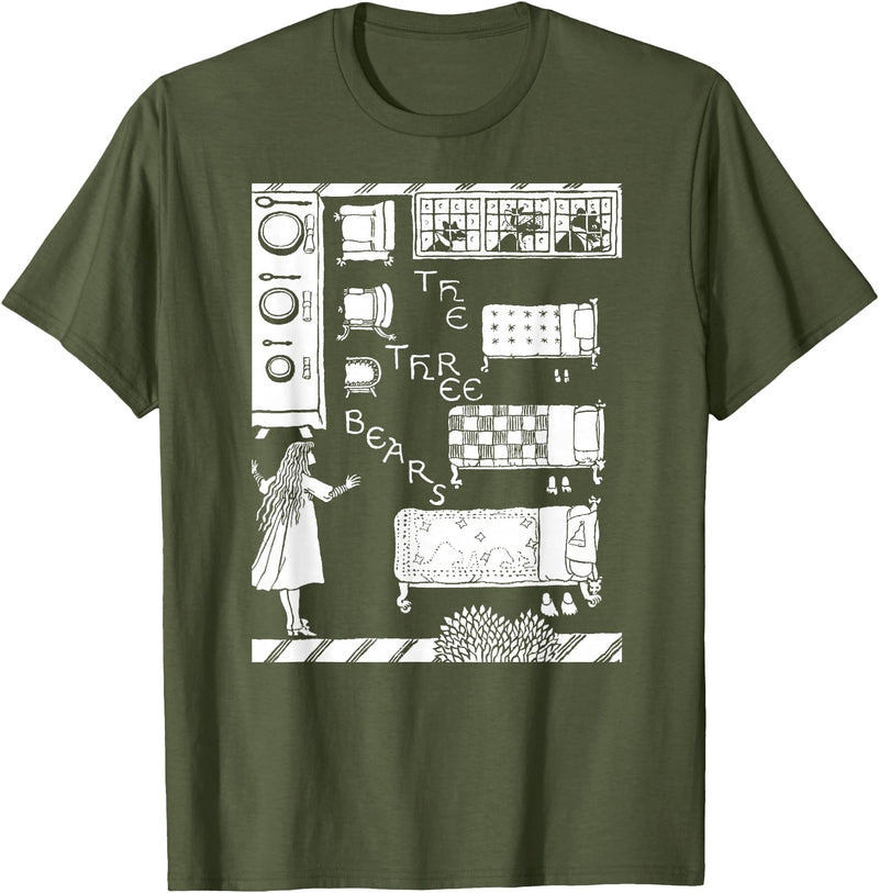 Vintage Fairy Tale Shirts The 3 Bears Vintage Goldilocks Retro Fairy Tale T-Shirt - Olive Green