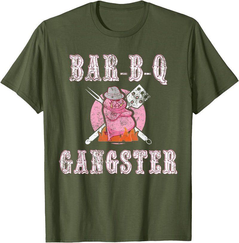 Pig Gangster BBQ Gift Ideas Funny BBQ Gifts for Men- Pork Pig Pit BBQ Gangster T-Shirt - Olive Green