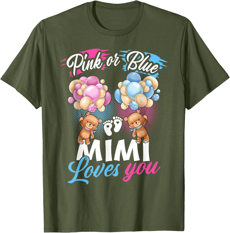 Bear Balloons Boy Or Girl Baby Gender Reveal Tee Bears Pink Or Blue Mimi Loves You Gender Reveal T-Shirt - Olive Green